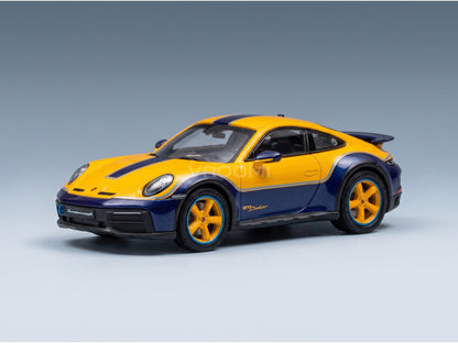 Porsche 911 Dakar (992) Sonderwunsch 2024 Signal Yellow Gentian Blue Metallic Spark Model 1:43 - front three-quarter view