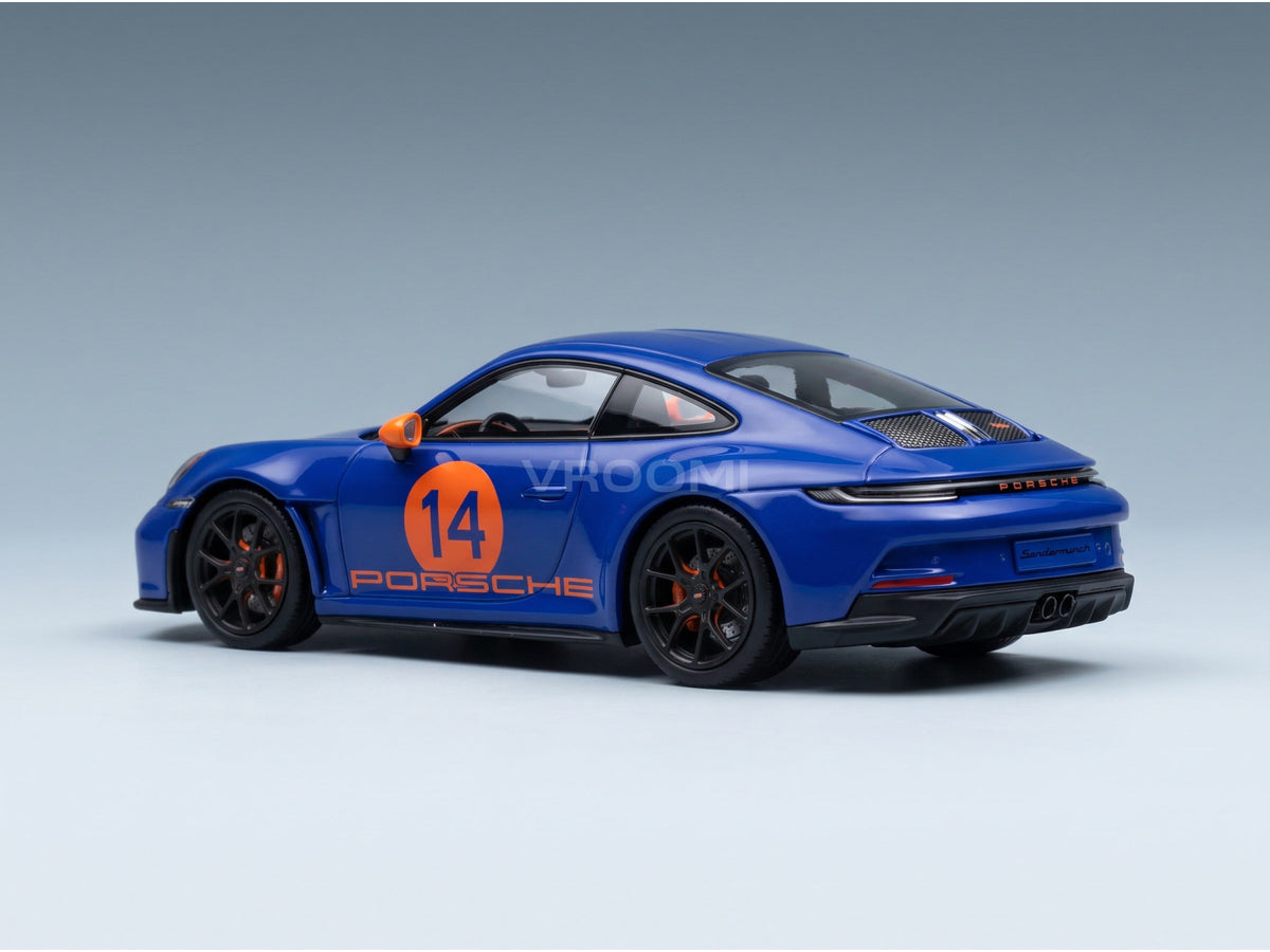 Porsche 911 S/T (992) No. 14 Sonderwunsch 2024 Nagaro Blue Spark Model 1:43 - rear three-quarter view