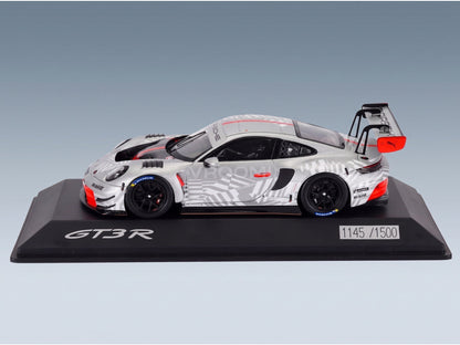 Porsche 911 GT3 R EVO 2024 Spark 1:43 scale model - side view on display base