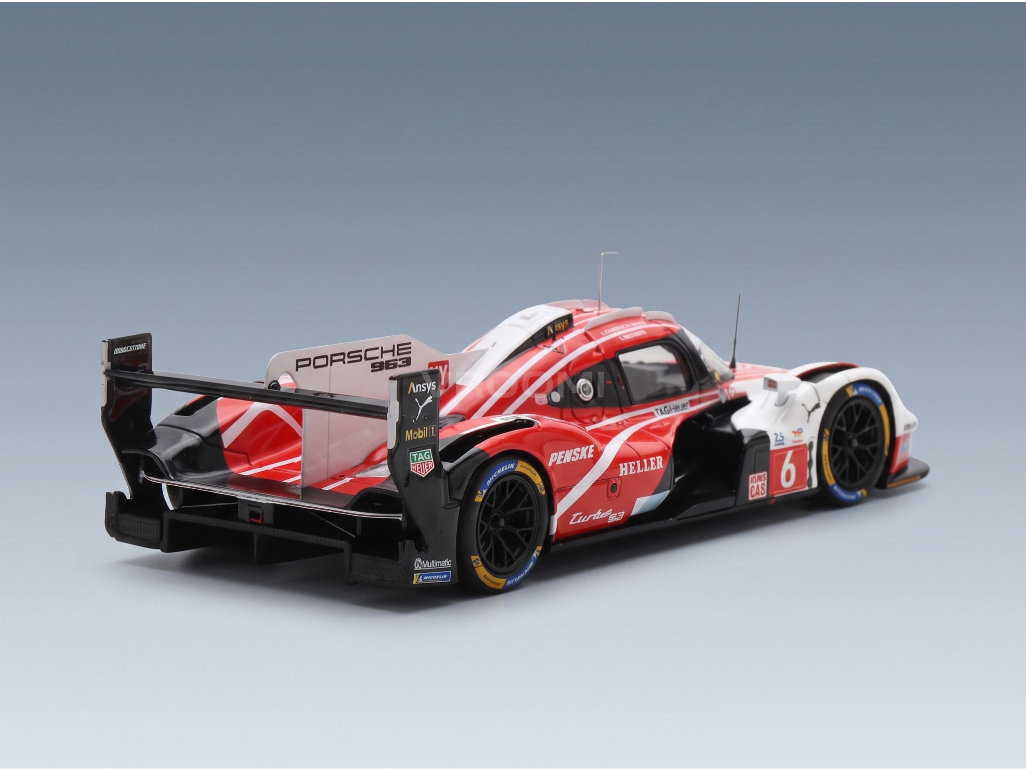 Porsche 963 Porsche Penske Motorsport No. 6 Kevin Estre Andre Lotterer Laurens Vanthoor 4th 24h Le Mans Pole Position 2024 Spark Model 1:43 scale model - rear three-quarter view