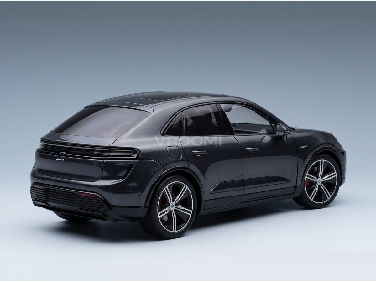 Porsche Macan Turbo (H2) 2024 Volcano Grey Metallic Spark Model 1:18 - rear three-quarter view