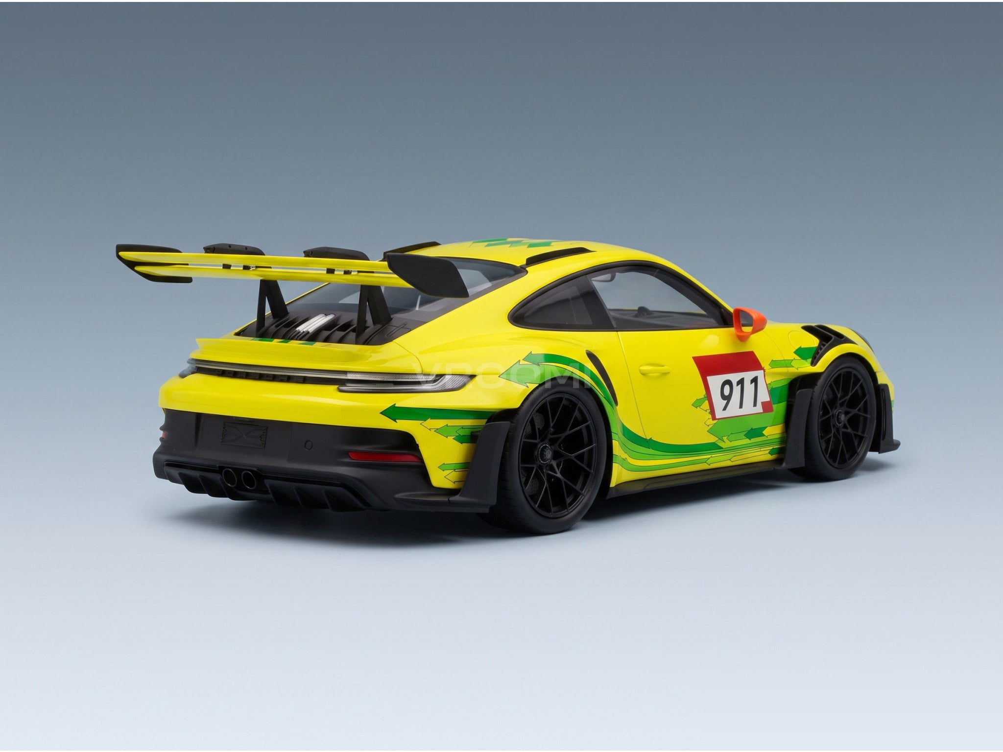 Porsche 911 992 GT3 RS 2023 with Showcase Spark Model 1:12 scale model - rear three-quarter view