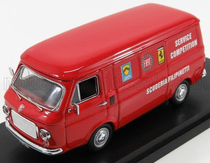 Furgoneta de competición Fiat vintage roja con logotipos de Scuderia Filipinetti, disponible en Vroomi.