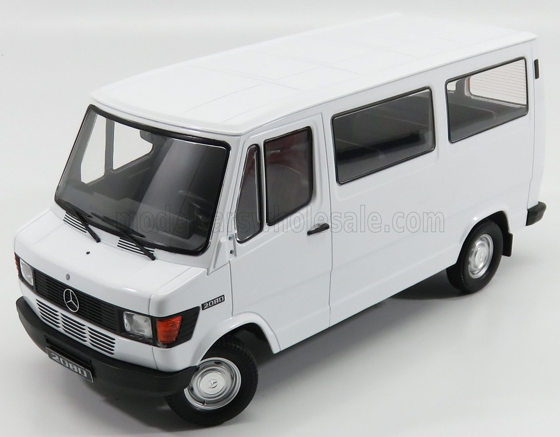 White Mercedes-Benz 208D scale model van, die-cast collectible available now online at Vroomi.