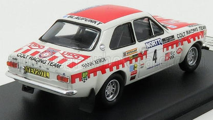 1:18 scale Ford Escort Mk1 rally car model with racing decals, now available for collectors online.