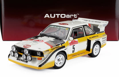 AUDI - QUATTRO SPORT E2 S1 (versión nocturna) N.º 5 GANADOR DEL RALLY DE SAN REMO 1985 W. ROHRL - C. GEISTDORFER - AMARILLO BLANCO ROJO - Vroomi