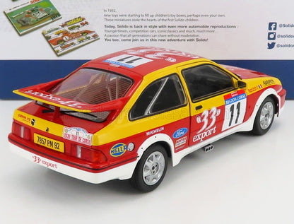 FORD ENGLAND  SIERRA RS COSWORTH N.º 11 RALLY TOUR DE CORSE 1987 D. AURIOL - B. OCCELLI - ROJO AMARILLO