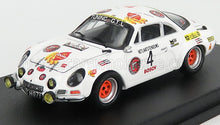 Maqueta de coche de rally blanco con adhesivos de carreras, estilo clásico, ruedas rojas, disponible para pedir en Vroomi.