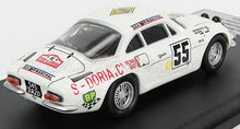 White 1/43 scale model classic race car with number 55, decals, available now for collectors