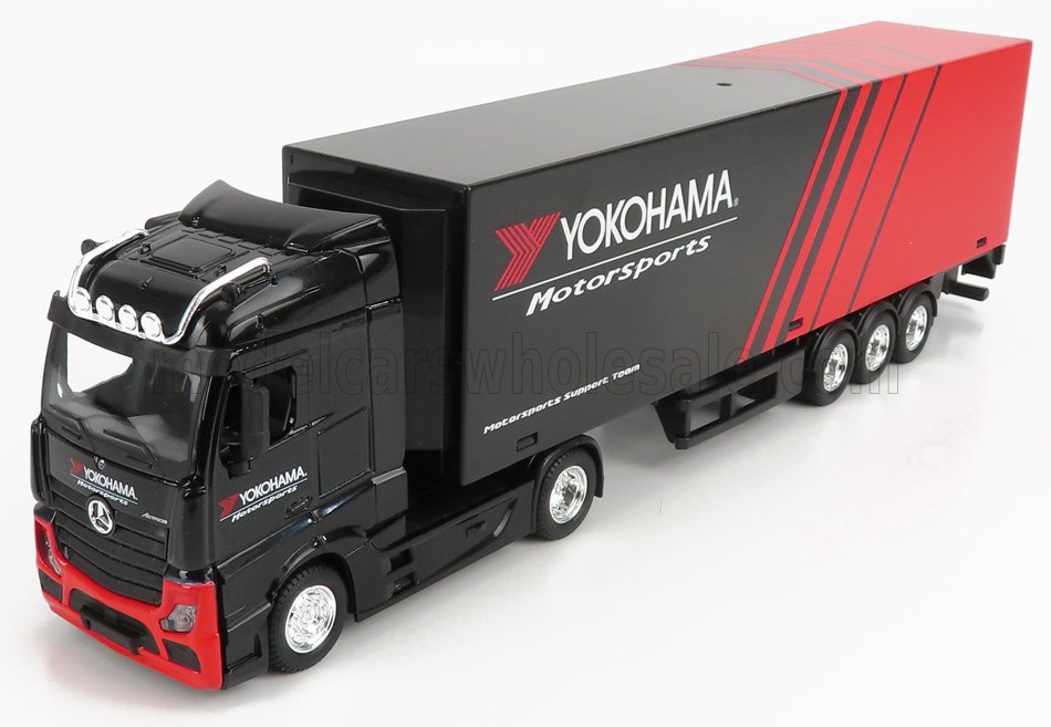 Black and red Yokohama Motorsports semi-truck model with detailed trailer, available on Vroomi