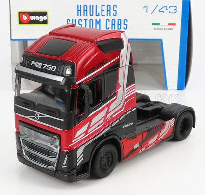 Camión Volvo FH16 750 con cabina personalizada en rojo y negro a escala 1/43 de Bburago, disponible en Vroomi.