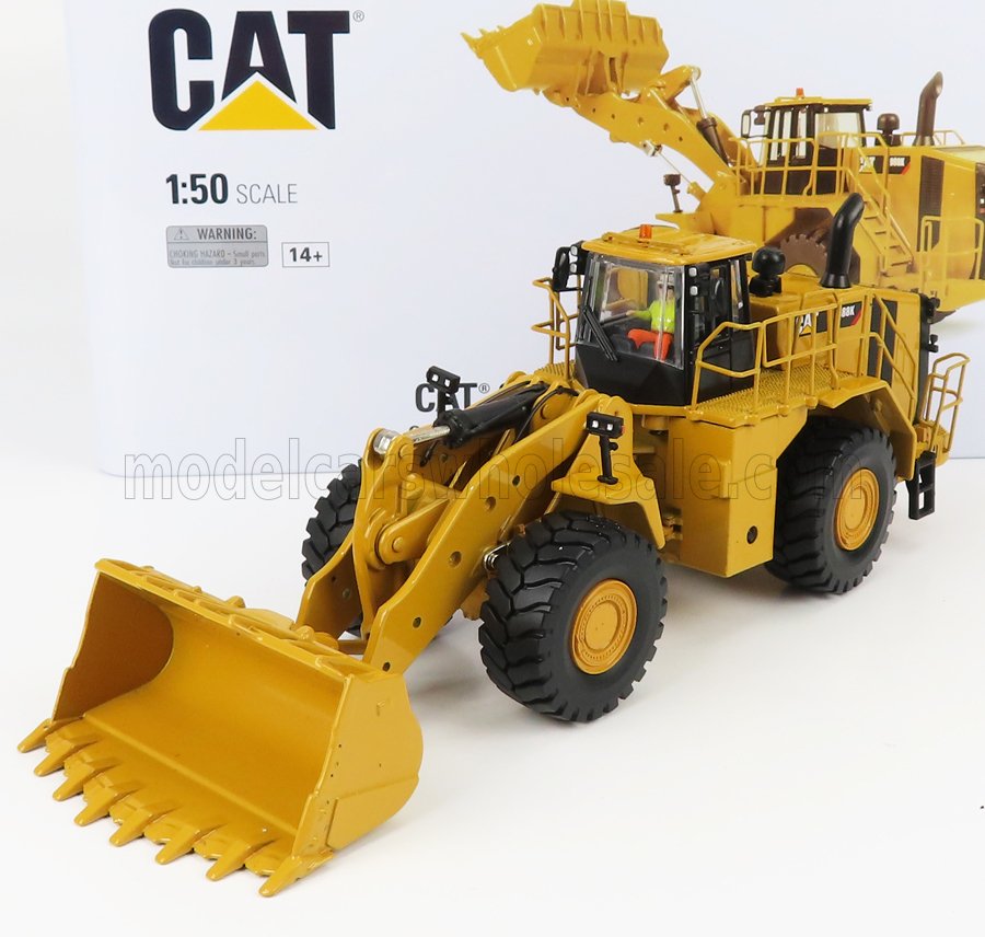 CAT: modelo detallado de cargadora frontal amarilla a escala 1:50 disponible para su compra en Vroomi.