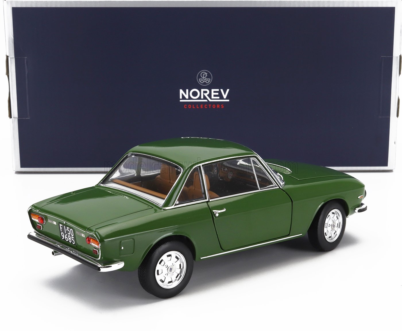 Coche clásico Lancia Fulvia verde con interior marrón de Norev Collectors, disponible en Vroomi.