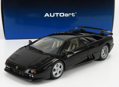Black AUTOart Lamborghini Diablo scale model with spoiler, available on Vroomi platform