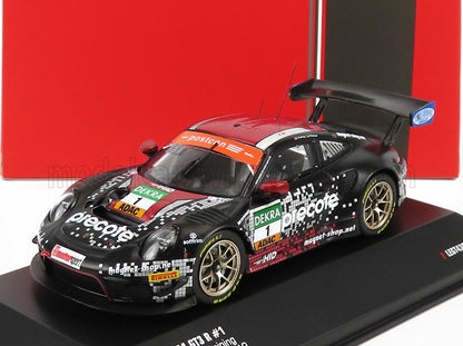 Black Porsche 911 GT3 R race car model with Pirelli tires and sponsor decals, featured with limited sale on Vroomi