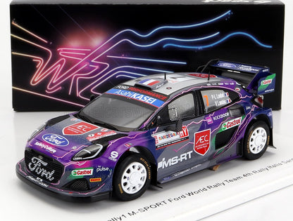 Maqueta del coche del equipo M-Sport Ford World Rally Team 4.º Rally Italia Sardegna 2022 con adhesivos de patrocinadores, disponible en Vroomi.