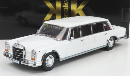White Mercedes-Benz 600 W100 classic limousine model with chrome details, sold via Vroomi