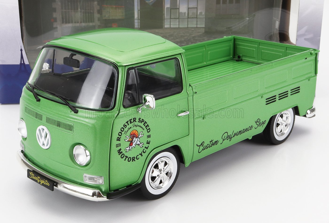 VOLKSWAGEN - T2 PICK-UP ROOSTER SPEED MOTORCYCLE CUSTOM 1968 - GREEN - Vroomi