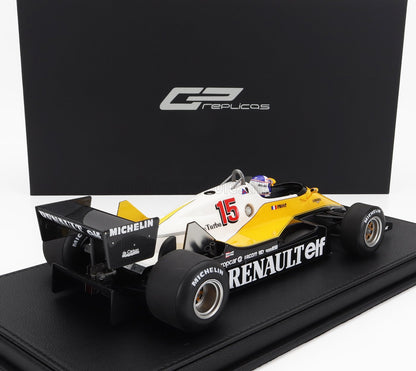 RENAULT | F1 RE40 N 15 GANADOR GP DE FRANCIA PAUL RICHARD (POLE Y VUELTA MÁS RÁPIDA) (con figura de piloto) 1983 ALAIN PROST - CON VETRINA - CON ESCAPARATE