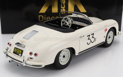 White vintage Porsche 356 Speedster model car with racing number 33F, available on Vroomi