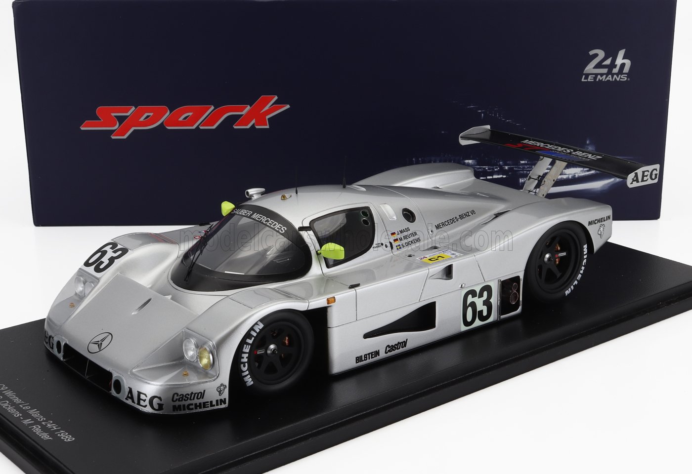 SAUBER - MERCEDES BENZ C9 5.0L TURBO V8 EQUIPO SAUBER MERCEDES N.º 63 GANADOR DE LAS 24 HORAS DE LE MANS 1989 JOCHEN MASS - MANUEL REUTER - STANLEY DICKENS - PLATA, Vroomi, 