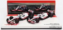 HAAS - F1 SET 2X VF-22 TEAM HAAS N 20 5º BAHRAIN GP 2022 KEVIN MAGNUSSEN + N 47 BAHRAIN GP 2022 MICK SCHUMACHER - BLANCO NEGRO ROJO