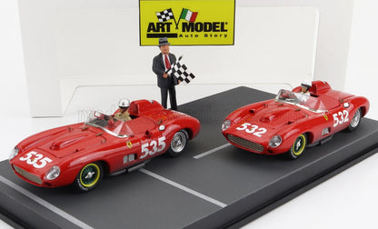 FERRARI - DIORAMA SET 2X 315S SPIDER sn0684 N 535 WINNER MILLE MIGLIA 1957 P.TARUFFI + N 532 2nd MILLE MIGLIA 1957 W.VON TRIPS - RED