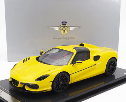 Yellow Touring Superleggera sports car model on display with premium design, offered on Vroomi