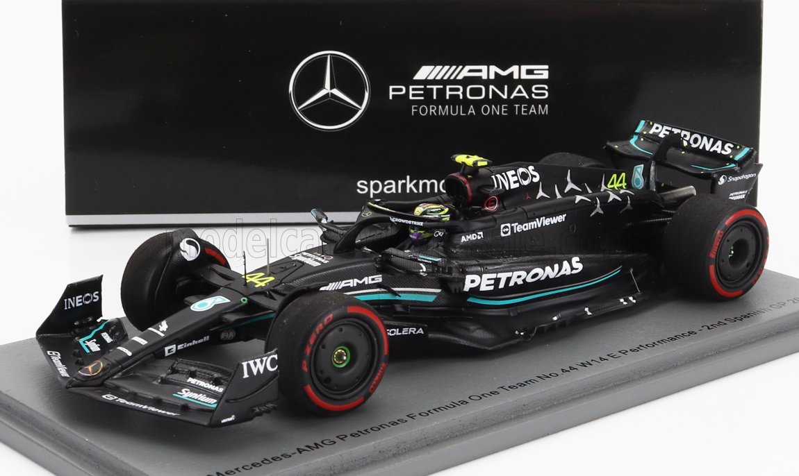 Mercedes-AMG Petronas Formula 1 model car No. 44 with detailed sponsor logos, available on Vroomi