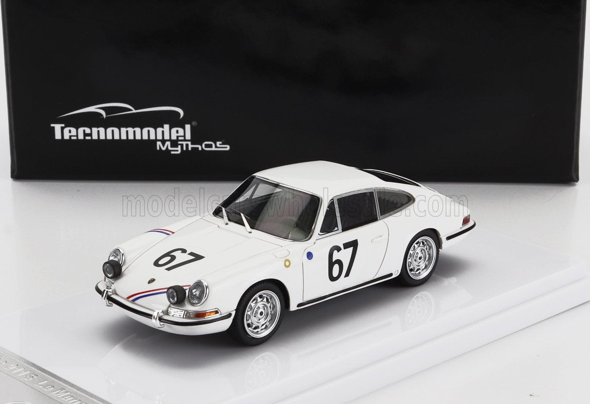 White vintage Porsche 911 race car model with number 67, detailed lights and chrome wheels, offered on Vroomi