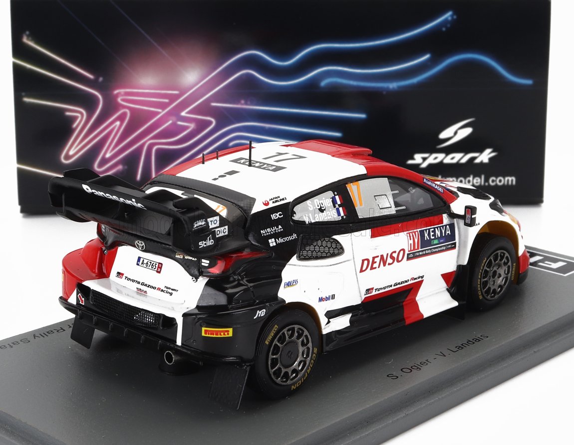 Modelo de coche de rally Toyota Gazoo Racing WRC a escala 1:43 con diseño Denso, disponible a través de Vroomi.