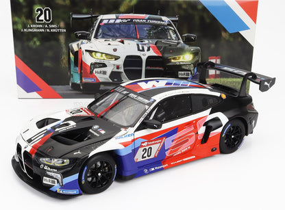 Modelo de coche de carreras BMW M Motorsport con el número 20 y la colorida decoración 50 años BMW M, vendido a través de Vroomi.