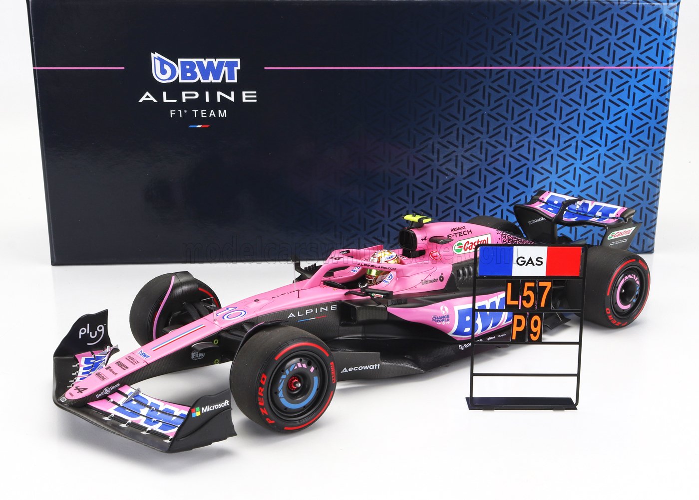 ALPINE - F1 A523 TEAM BWT ALPINE N 10 9º GP BAHREIN CON PIT BOARD 2023 PIERRE GASLY - ROSA NEGRO AZUL