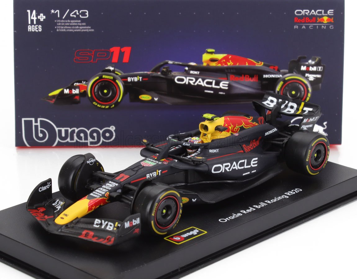 Coche a escala 1/43 Oracle Red Bull RB20 de Fórmula 1 con decoración detallada, disponible a través de Vroomi.