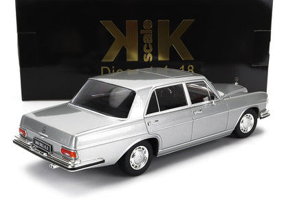 Silver 1:18 scale Mercedes-Benz 300 SEL 6.3 model car with detailed exterior, featured on Vroomi