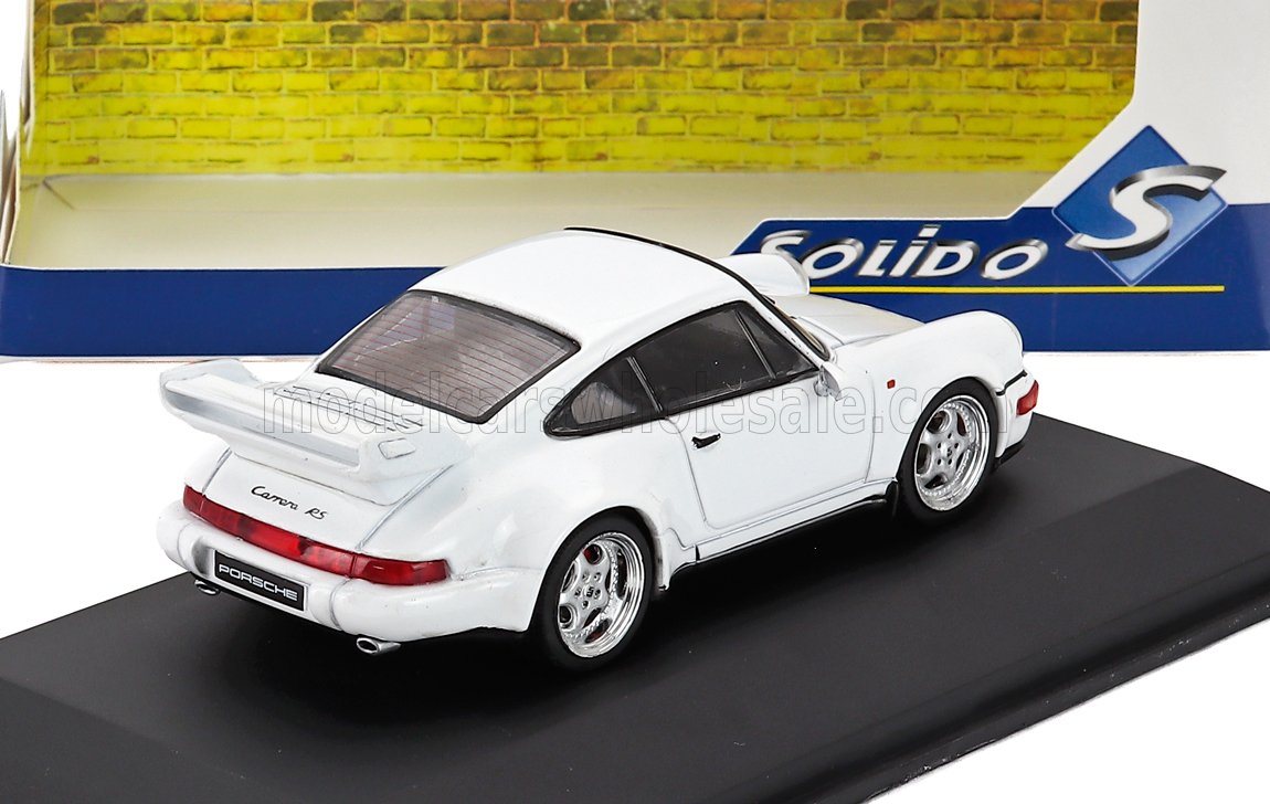 White Porsche Carrera RS 1/18 die-cast model car with display base, available online now