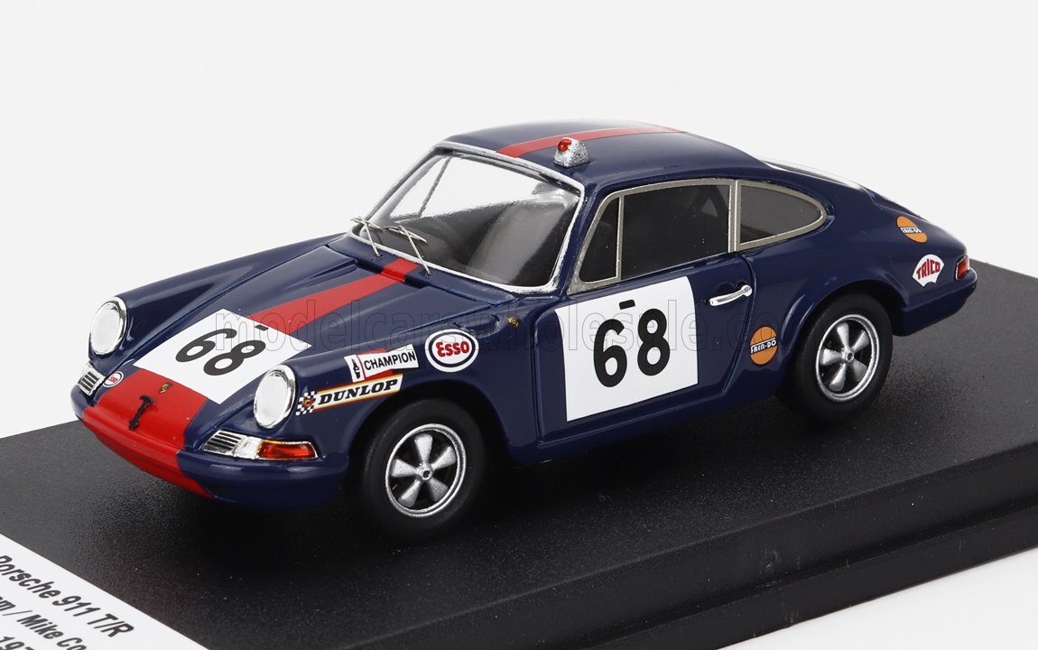 Blue Porsche 911 T/R model car with racing decals and number 68, available for purchase on Vroomi