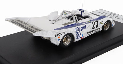 White and blue vintage race car model with number 23 and sponsor logos, available on Vroomi