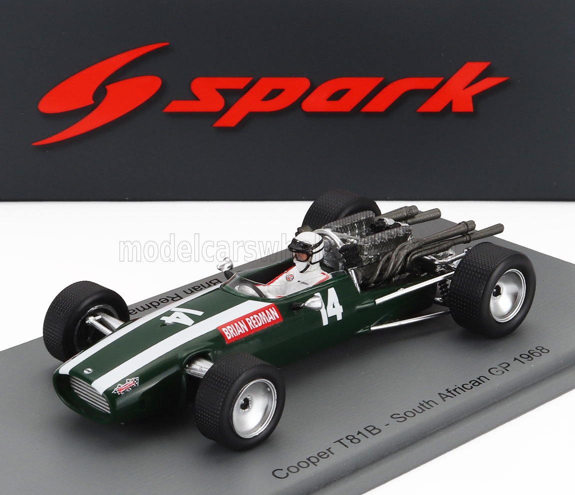 Modelo a escala de un coche de Fórmula 1 Cooper T81B de 1968 pilotado por Brian Redman en el Gran Premio de Sudáfrica, que aparece en Vroomi.