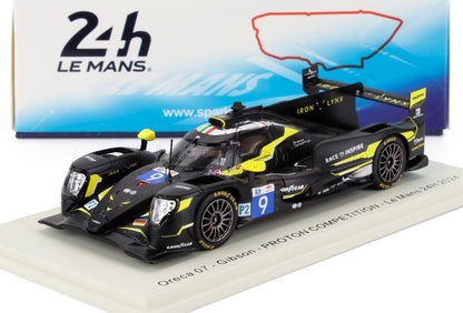 Black and yellow Oreca 07 Gibson Le Mans 24h 2024 model car by Proton Competition on display, available via Vroomi