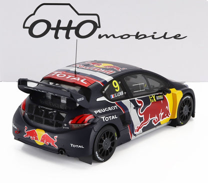 Modelo de coche de rallycross Peugeot 208 con Red Bull y la marca Total, ofrecido a través de Vroomi.