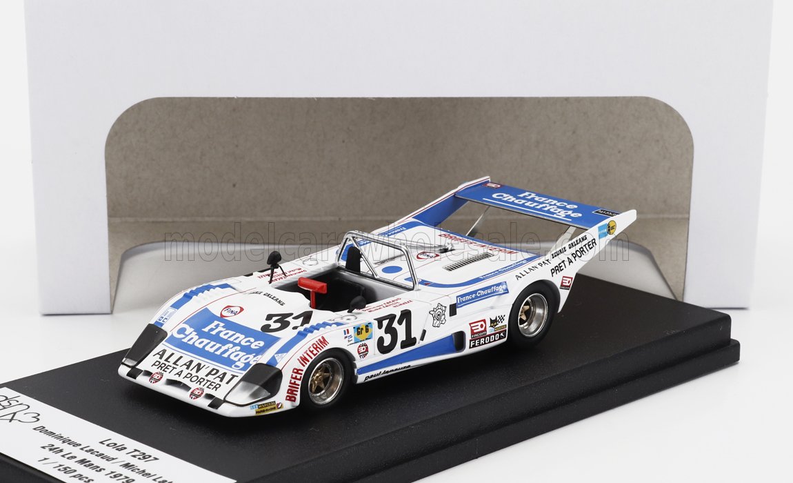 Detailed model of a white and blue Lola T297 race car with number 31, available on Vroomi
