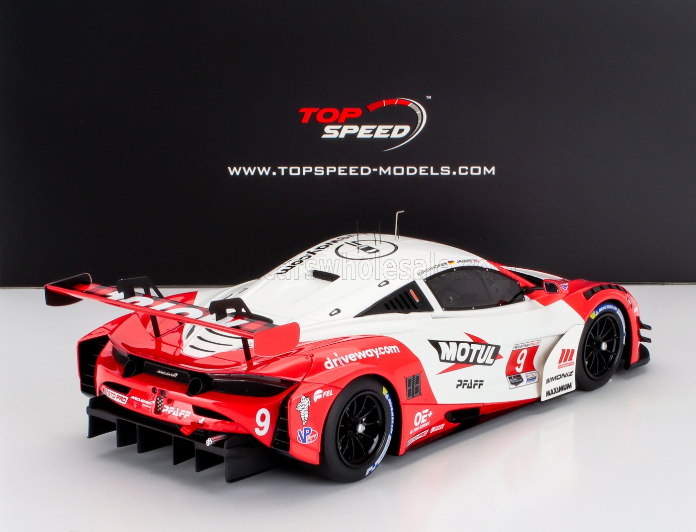 McLAREN - 720S GT3 EVO 4.0L TURBO V8 TEAM PFAFF MOTORSPORT N 9 IMSA MOTUL COURSE MONTEREY 2024 OLIVER JARVIS - MARVIN KIRCHHOFER - RED WHITE - Vroomi