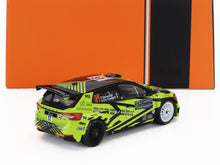 1/18 scale Skoda rally car model in green and black, collectors item available at Vroomi