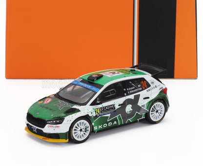 1/18 scale Skoda rally car die-cast model with racing decals, available at Vroomi