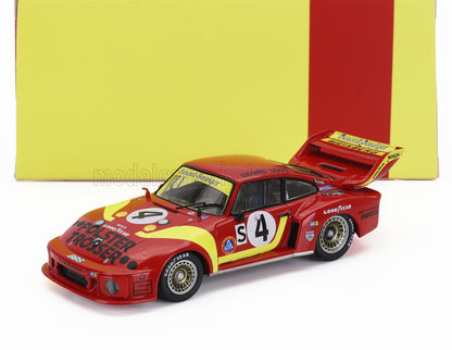 Red and yellow Porsche race car model with number 4 and sponsor decals, available on Vroomi