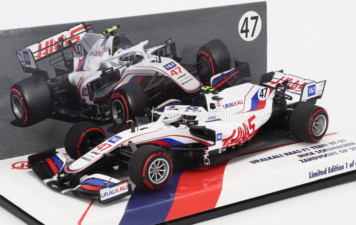 HAAS - F1 VF-21 065/6 EQUIPO URALKALI N 47 HOLANDÉS ZANDVOORT GP 2021 MICK SCHUMACHER - BLANCO AZUL ROJO