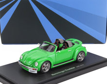Maqueta de coche Green Memminger Roadster sobre una base expositora con diseño deportivo, ahora en Vroomi.