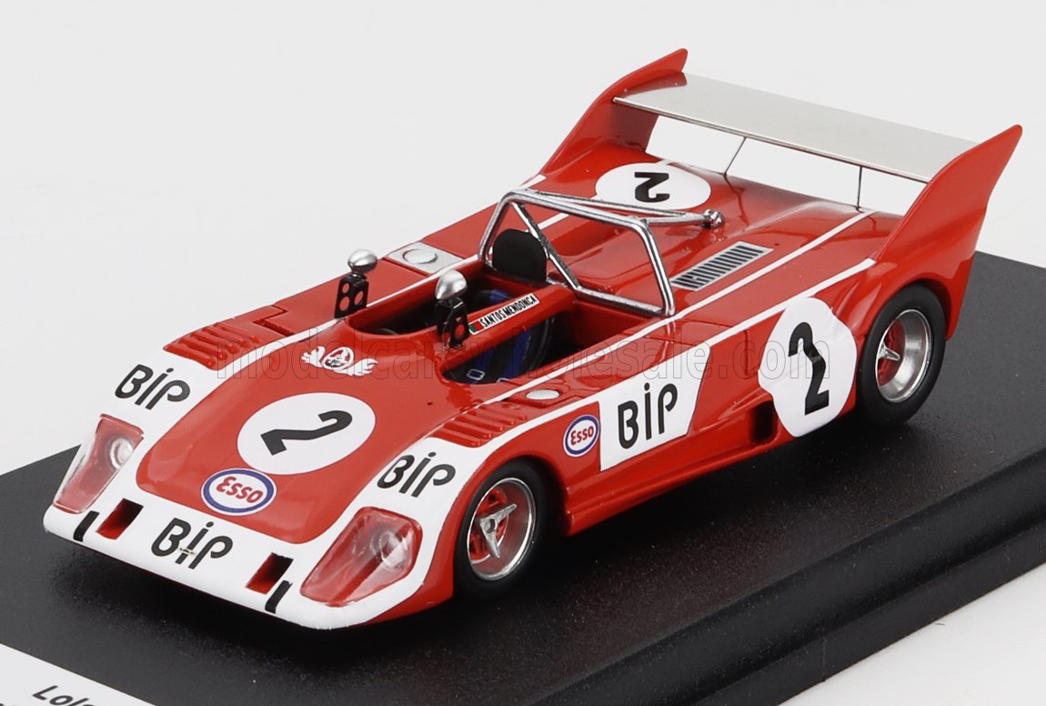 Red vintage race car model with number 2 and BIP logos, featured on Vroomi