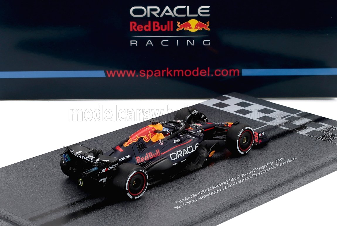 Modelo a escala de coche de carreras de F1 Red Bull en expositor, disponible en Vroomi para coleccionistas.